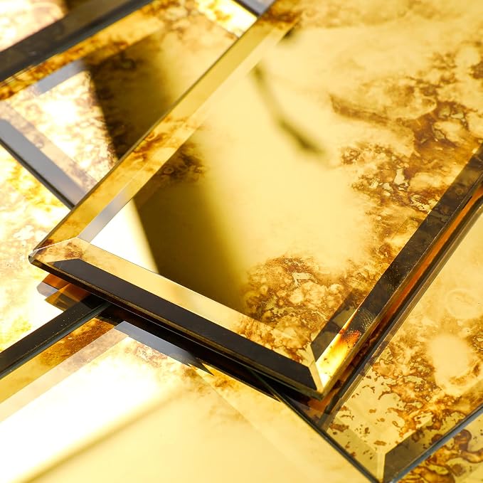 Peel and Stick Gold Dark Antique Mirror Subway Tile 3 x 6 Inch Beveled Mirror Tiles for Kitchen Backsplash Bathroom Wall Pack of 40 Pieces by Adedeo