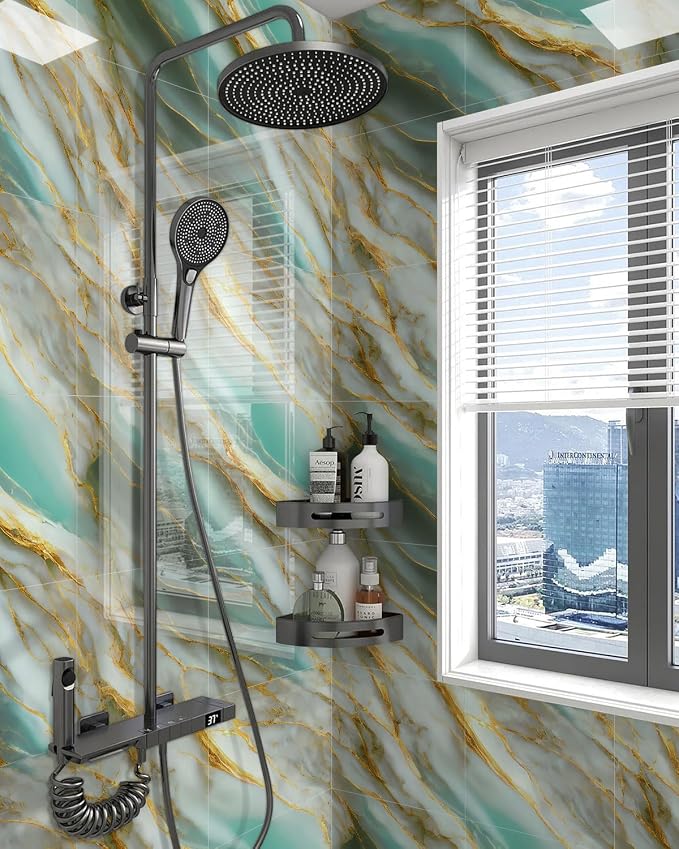 WADILE 20PC Waterproof Peel and Stick Wall Panels 11.8 x 11.8 Green | Marble look, Self adhesive, PVC Panels, Lightweight Foam Wall Panels, Bathroom, Kitchen, Not Real Tile - Image 3
