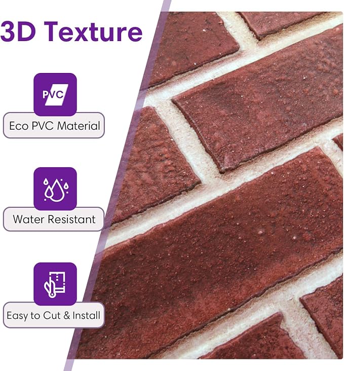 3D Faux Brick Wall Panels Peel and Stick, Designed for Quick DIY | Red, 10 Pcs 15.7" x 11.8", Brick-Look, Ultra-Light PVC Fake Brick Wall Covering Tiles for Wall Renovation, Cover 12.9 sq ft - Image 3
