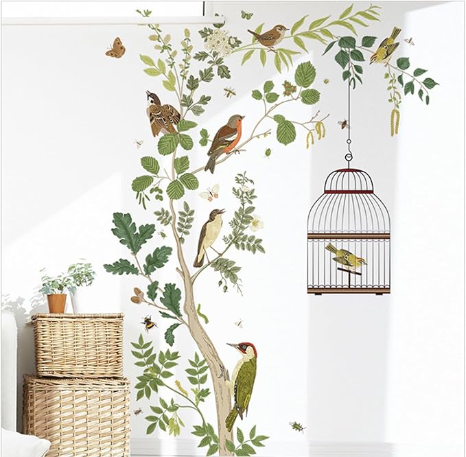 Removable Bird on Bracnch Wall Stickers, DIY Romantic Birdcage Decor Tree Wall Murals Peel and Stick Wall Art Stickers Home Decor for Gilrs Bedroom Nursery Rooms Living Room - Image 5