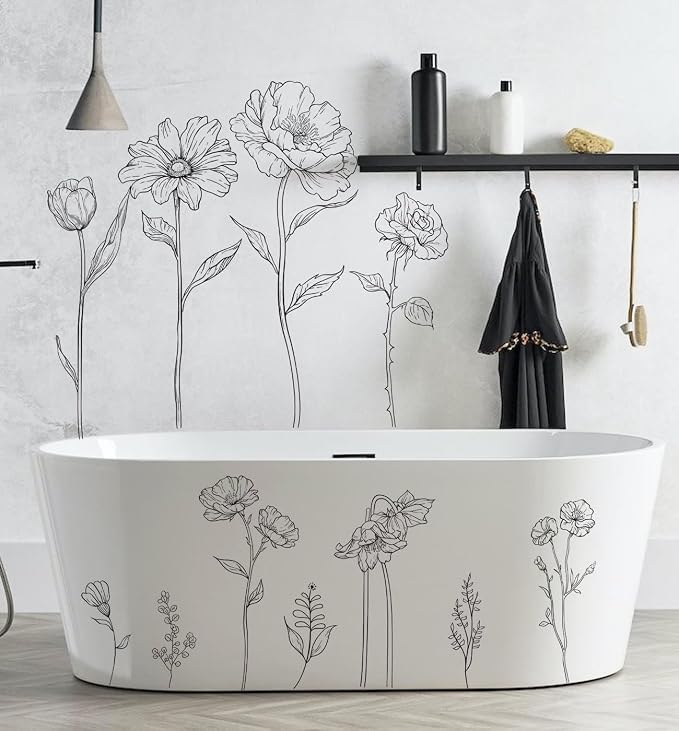 3 Sheets Wall Stickers DIY Boho Flower Wall Decal Removable Waterproof Wall Art Decor for Bedroom Living Room Offices Home Decoration (Black Flower) - Image 2