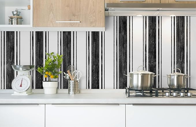Safiyya Black and White Wallpaper Peel and Stick 17.3"×197" Hand-Painted Striped Contact Paper Modern Wall Paper Vinyl Self Adhesive Removable Wallpaper for Bedroom and Bathroom Kitchen - Image 7