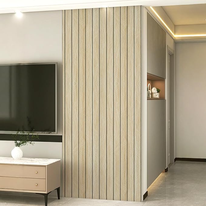 Beige Wood Wall Panels Textured Wood Slats 3D Soundproof Wall Panel | Peel and Stick Shiplap 23.62" x 110.24"Wooden Panel Walls Decor Self Adhesive Wooden Panel Wallpaper for Studio Homes Ceiling - Image 7
