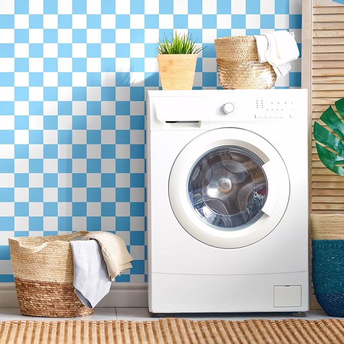 Drydiet Checkered Peel Stick Contact Paper Blue Gray 15.75'' X 118" | Waterproof Self-adhesive Tile for Bathroom, Cabinet Walls, Vintage Gingham Funky Decor, Removable Peel off Wallpaper - Image 6