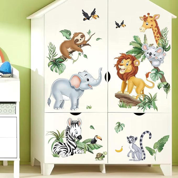 decalmile Jungle Animals Safari Elephant Lion Giraffe Wall Decals Stickers - Image 3