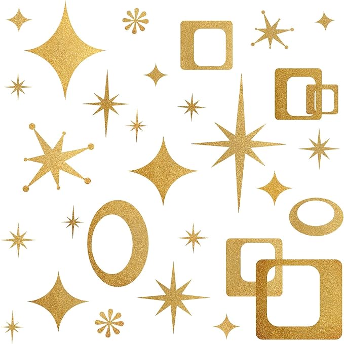 Star Wall Decals Retro Star Wall Decal Ovals and Squares Walls Decals Geometric Walls Stickers Vinyl Decal Removable Peel and Stick Murals Stickers for Bedroom Living Room Office Decor | Celestial decor, star decal for walls, wall sticker, golden remov... by Easma