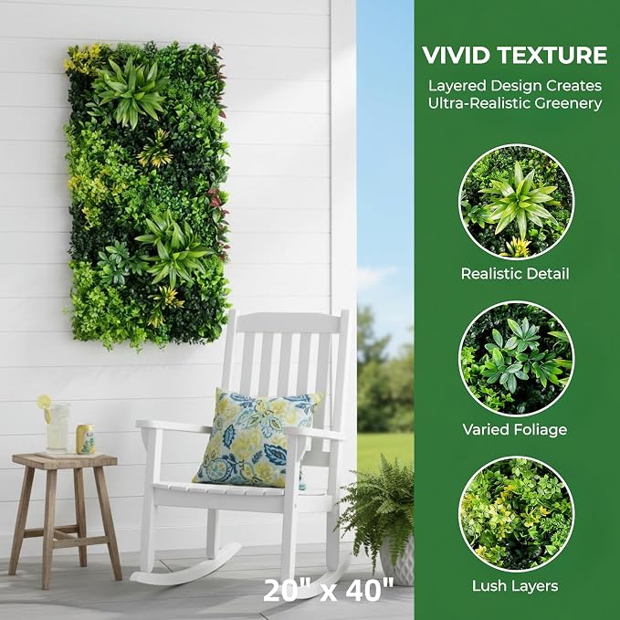 40" x 20" Artificial Grass Wall Panels, UV-Anti Greenery Backdrop Wall | Green Wall Decor for Indoor Outdoor, Garden Patio Balcony Ivy Privacy Screen Plant Wall, Boxwood Hedge Fence Panels - Image 2