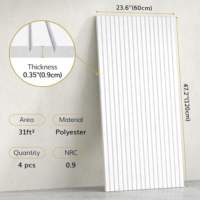 TONOR Large Acoustic Panels Self Adhesive-4 Pack 47.2" X 23.6" X 0.35" | Peel and Stick Acoustic Wall Panels, Decorative Soundproof Wall Panels for Sound Absorbing for Home Office Decor, White - Image 2