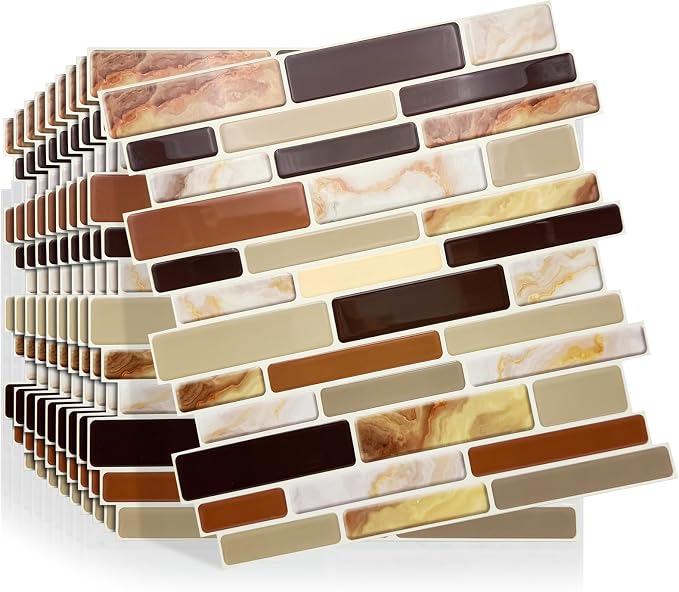 Joysticky 10-Sheet Peel and Stick Backsplash, 12" * 12" Crystal Texture Stick on Tiles Backsplash for Kitchen & Bathroom, Thicker Design Peel and Stick Wall Tiles (Coffee Gold) by Unknown