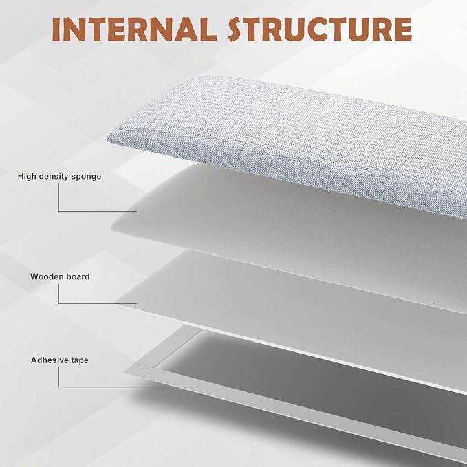 IFNOW Wall Mounted Headboard, Peel and Stick Panels, Lvory White, Queen | 3D Soundproof Acoustic Padding, Reusable and Removable, Tufted fabric Bed Headboard, for bedroom (9 Panels, 10" x 24") - Image 5