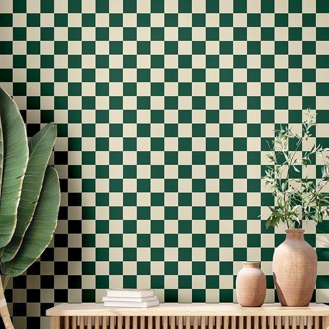 Drydiet Turquoise Checkered Peel and Stick Wallpaper 15.75'' X 118" | Plaid Funky Checkered Contact Paper, Waterproof Contact Wallpaper, Vintage Gingham Decor for Room Bathroom Cabinet, Trendy by Drydiet