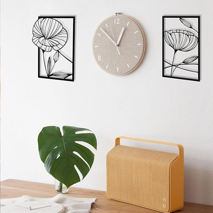 ESTART 4Pcs Metal Lotus Wall Decor Abstract Floral Line Art Sculpture | Minimalist Wall Decor for Bedroom Flowers Hanging Wall Sculpture for Living Room Kitchen Office and Yoga Room (Black) - Image 8