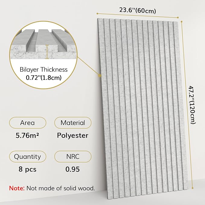 TONOR Dual-Layer Thickened Acoustic Wall Panels-8 Pack 47.2"x23.6"x0.72" | Self Adhesive High Density Sound Proof Panels for Walls, Peel and Stick Wall Panels for Recording Studio Furniture, Gray - Image 2