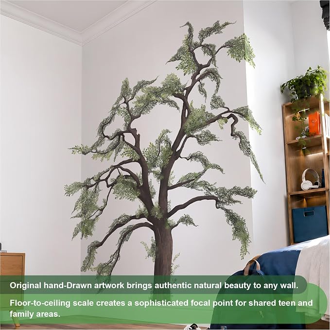 6.4 Ft x 5.9 Ft Oak Tree Wall Decals, Extra Large for Teen Room | Hand-Drawn Realistic Woodland Oak Mural, Peel and Stick Forest Wall Stickers, Ideal for Living Room, Bedroom and Classroom - Image 3