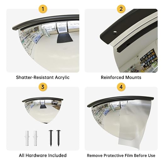 2 Pcs 90° 24" 1/4 Acrylic Quarter Dome Security Mirror - Image 5