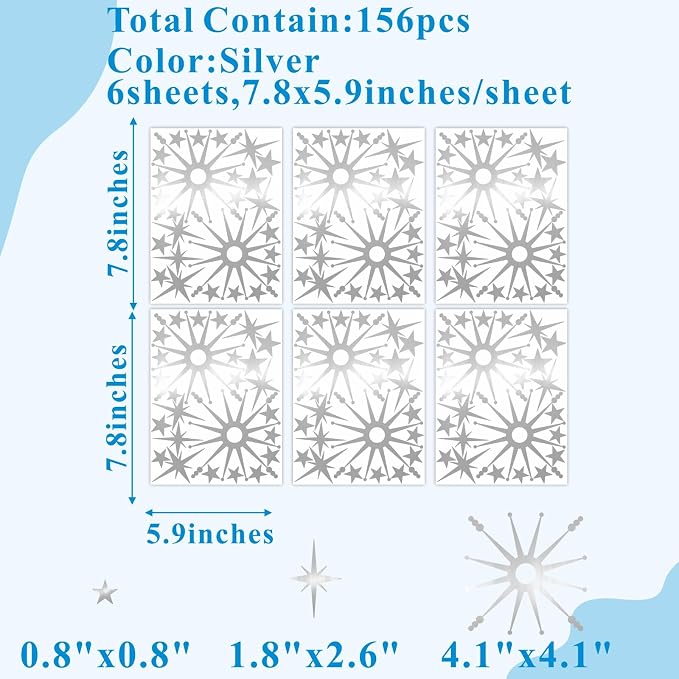 Star Wall Decals MCM Starburst Stickers Silver Mirror Decal Peel and Stick | Celestial decor, sparkle wall stickers, modern mid century decor, removable art mural, for kids bedroom living room farmhouse - Image 4