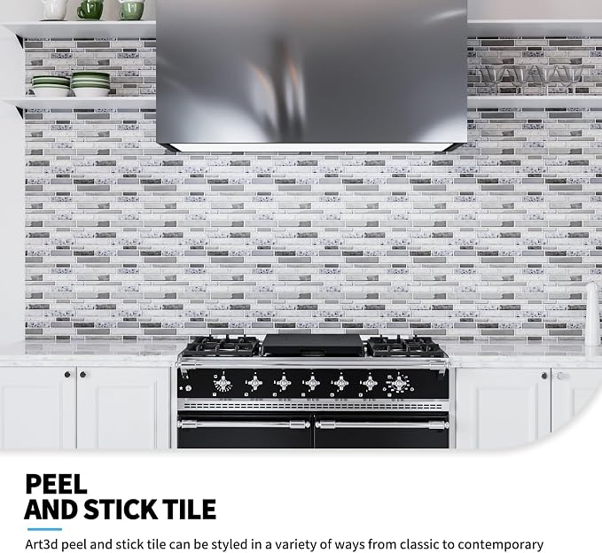 Art3d Stone Peel and Stick Backsplash, 10-Sheet, 12" x 12", Grey Marble | Lightweight, Self Adhesive, Moisture Resistant, Easy to DIY, Modern Style, for Kitchen, Bedroom, Ideal for New Home Buyers - Image 6