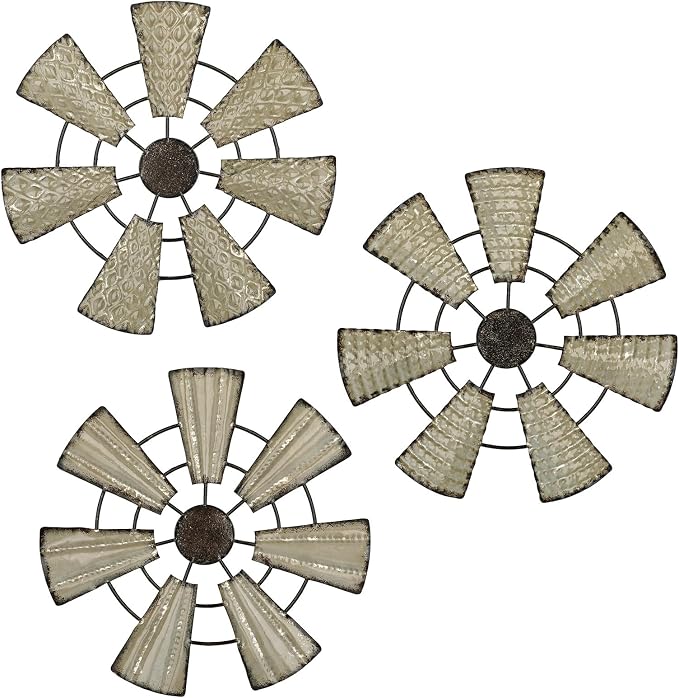 Briful 12" Wall Décor Pack of 3 Metal White & Black Windmill Radial Plate Wall Art Modern Accent Hanging Wall Decorations For Home Office Living Room Wall Sculptures by Briful