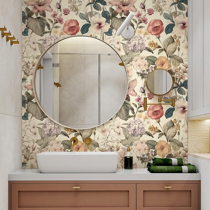 Jeweluck Vintage Floral Wallpaper Peel and Stick Wallpaper 16.9”x393.7” | Flower Contact Paper Poppy Floral Wall Paper Boho Removable Self Adhesive Wallpaper for Bedroom Drawer Liner Decorative Vinyl - Image 4