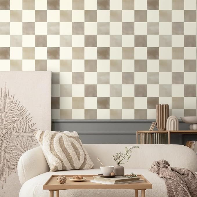 Ismoon Checkered Wallpaper Peel and Stick Neutral Mosaic Checkered Contact Paper 17.3in x 49.2ft Vintage Removable Self-Adhesive Wallpaper for Bathroom Bedroom Kitchen Shelf Liner Vinyl - Image 4