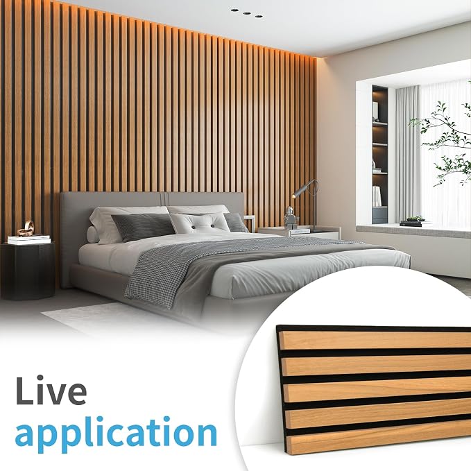 Art3d 4 Pieces 94.5" x 7.9" Acoustic Slat Wood Wall and Ceiling Panels,Fluted Modern Sound Absorbing Panels, Teak - Image 2