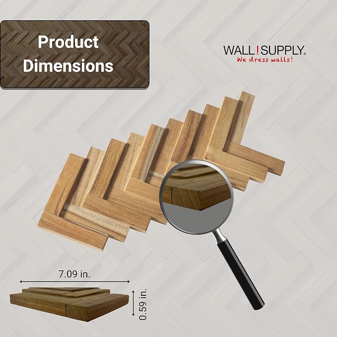 Wall!Supply 3D Wall Panels – Reclaimed Herringbone Asian Teak Wood – Home Decor Wallpaper Alternative for Living Room, Bedroom & Office – Easy DIY Installation – 16 Pack, Covers 11.63 Sq Ft | Real Reclaimed Asian Teak, Wallpaper Alternative, Easy DIY I... - Image 5