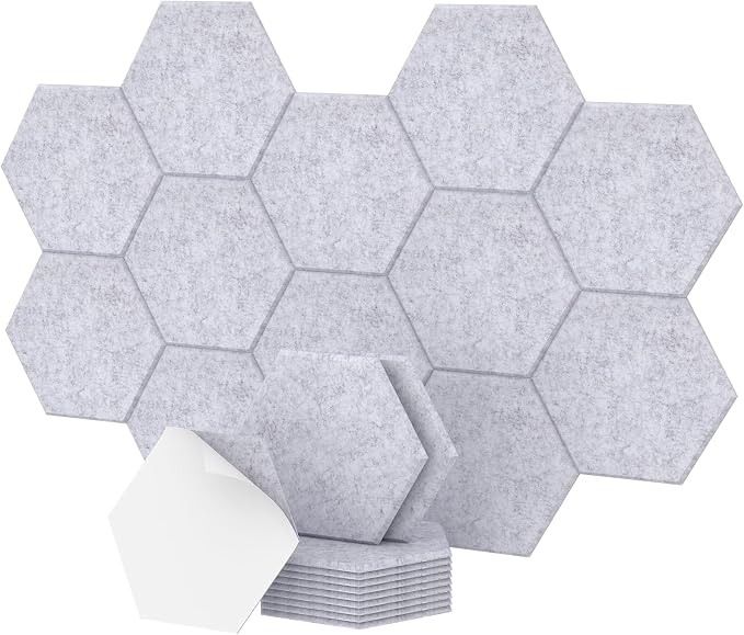 12 Pack Hexagon Acoustic Panels, TONOR 12"x 10"x 0.4" Self-adhesive Sound Proof Panels for Walls, Sound Dampening Insulation Treatment Wall Panel, Sound Absorbing Padding for Studio, Office, Home Grey by TONOR
