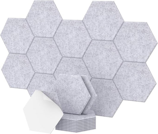 12 Pack Hexagon Acoustic Panels, TONOR 12"x 10"x 0.4" Self-adhesive Sound Proof Panels for Walls, Sound Dampening Insulation Treatment Wall Panel, Sound Absorbing Padding for Studio, Office, Home Grey by TONOR