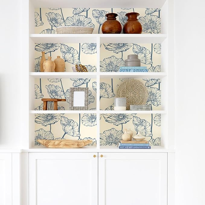 Orainege Peel and Stick Wallpaper Blue and Beige Wallpaper | 17.3inx393.7in Floral Contact Paper Self Adhesive Wall Paper Boho Removable for Bedroom Living Room - Image 3