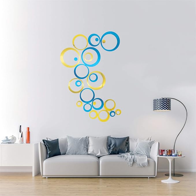 24Pcs Wall Decal Acrylic Modern Mirror Art Mural Wall Stickers for Living Room Bedroom Home Decor Blue+ Gold - Image 4