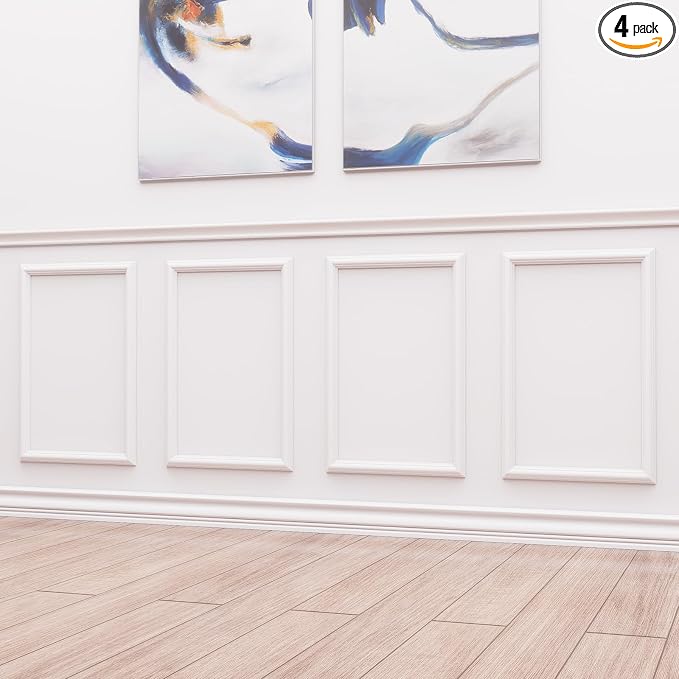 Peel and Stick Wall Molding Kit,4 Frames, 16 x 24 Inch | Four 16 x 24 in pre-cut frames create a taller wainscoting look for bedrooms, hallways, doors, and accent walls. by Yandyn