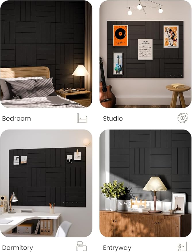 Fluxynara Felt Bulletin Board & Cork Board Alternative, Black | 48" x 36" Pin board, Removable Adhesive Tabs, Easy Install Without Wall Damage, For Home Office Decor - Image 6