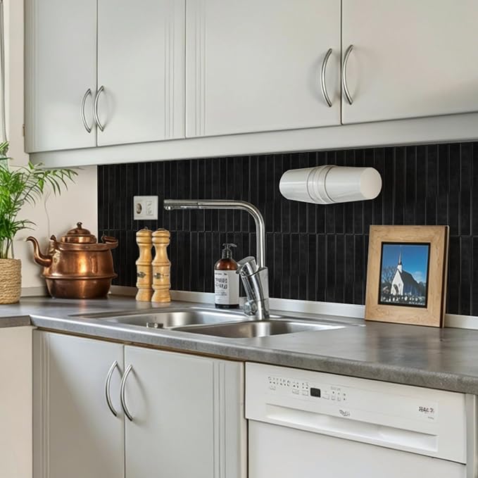 WOWSTAR 10-Sheet Thickened Black Peel and Stick Backsplash for Kitchen, Back Splashes Stick on Tile, Waterproof Wall Tiles - Image 2