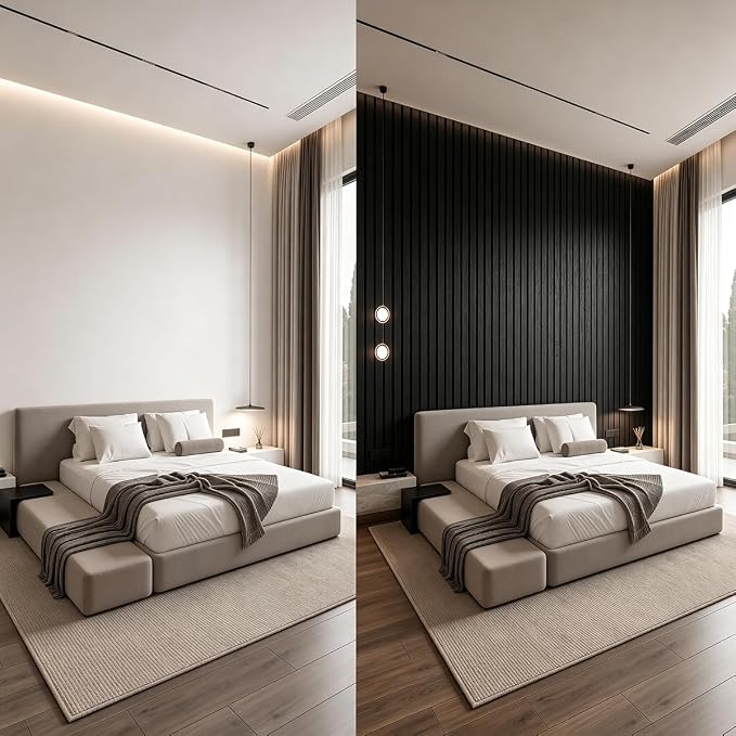 Self-Adhesive PVC Slat Wall Panels, Peel and Stick Wood Panels 118"x15.75", Thick Faux Black Oak Wood Grain Wallpaper Panels 3D Soundproof Wall & Ceiling Panels Decorativos para Pared Y019DS - Image 2
