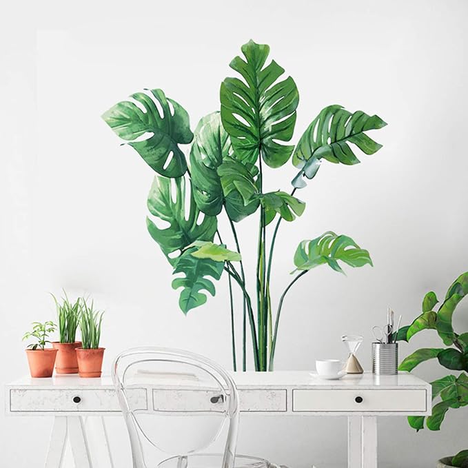 Leaf Wall Decals Monstera Tropical Plants Wall Stickers for Living Room, Palm Wall Posters Natural Green Plants Art Murals Vinyl Wallpaper for Bedroom Nursery Office - Image 4