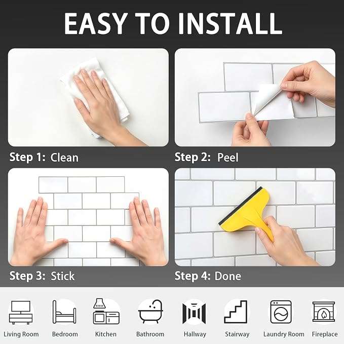 Arttown Peel and Stick 3D Wall Backsplash, 10-Sheet, 12" × 12" White | Subway Tiles Self Adhesive Thicker Design Wall Tile Panel Wallpaper for Kitchen Bathroom Balcony - Image 7