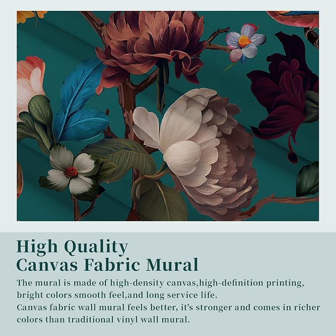 Zeeko Vintage Blue Floral Peel and Stick Wallpaper Mural, 148" x 98" | Large Flower Art Deco Wall Murals, Ideal for Bedroom TV Background Wall Paintings, Home Decor - Image 5