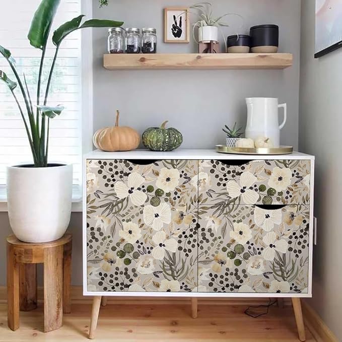 18"x236" Boho Cream/Brown Daisy Flower Peel and Stick Self Adhesive Wallpaper Removable Contact Paper Stick on Easy Peel Off Wall Paper for Kitchen Bedroom Bathroom Renter - Image 5
