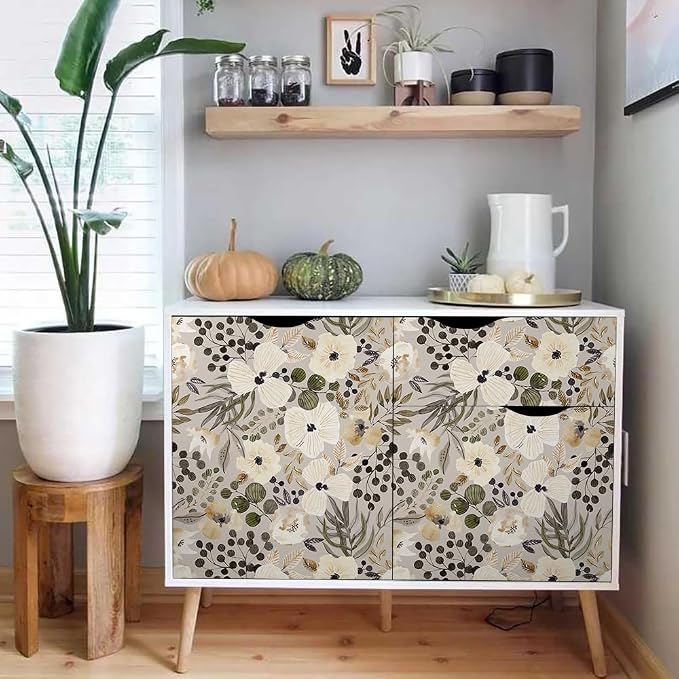 18"x236" Boho Cream/Brown Daisy Flower Peel and Stick Self Adhesive Wallpaper Removable Contact Paper Stick on Easy Peel Off Wall Paper for Kitchen Bedroom Bathroom Renter - Image 5