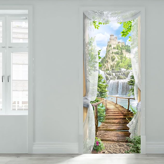 artfanke 3D Door Sticker Peel and Stick 33.5"x84.6"- View of The Castle Self-Adhesive Door Decal Murals Wallpaper for Home Decor(2 Sheets/Set) - Image 2