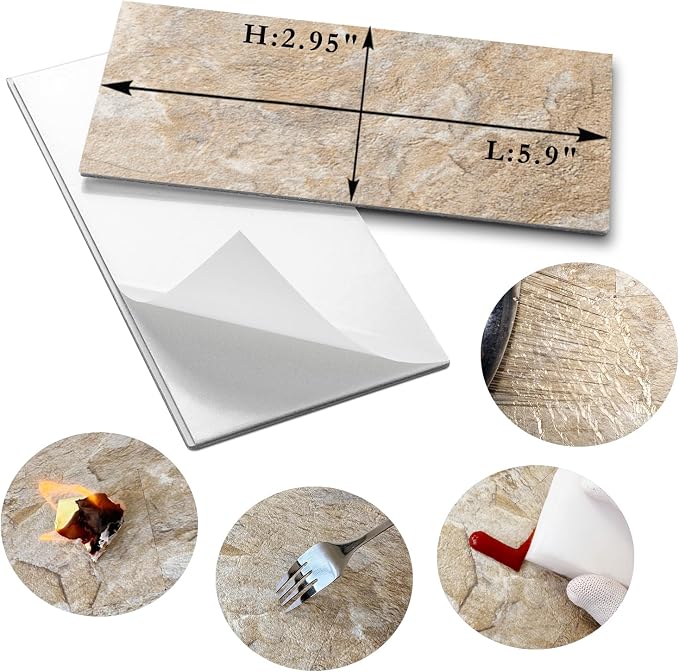 AULIGET 100-Piece Peel and Stick Backsplash Wall Tiles, 3" x 6" PVC Sandstone Faux Stick on Tiles for Backsplash Kitchen, Bathroom, Laundry Room, Camper, Fireplace - Image 5