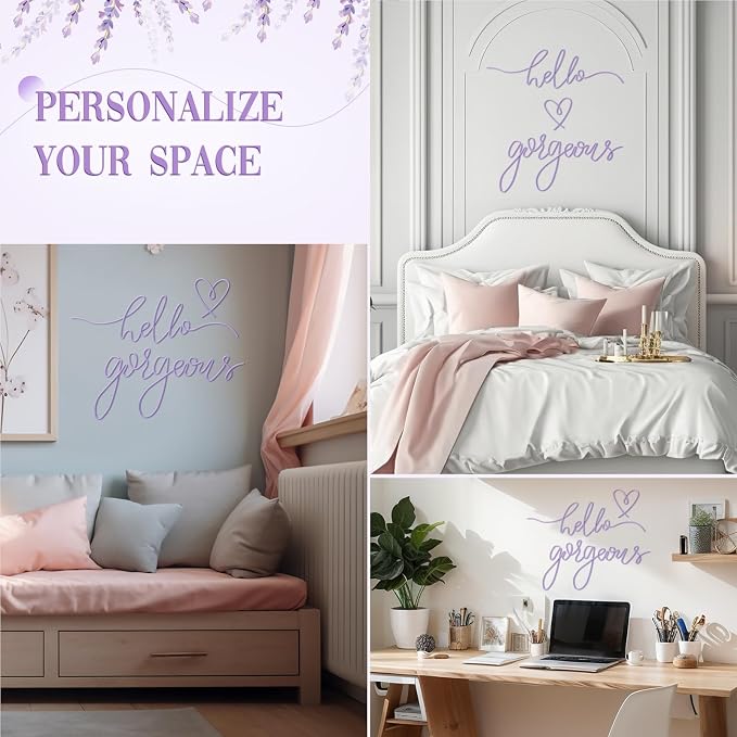 Hicarer Metal Hello Gorgeous Wall Art Minimalist Wall Decor,Purple,Classic | for Bedroom Bathroom Living Room Dressing Room Salon Vanity Office Home Decoration, Easy to Install - Image 3