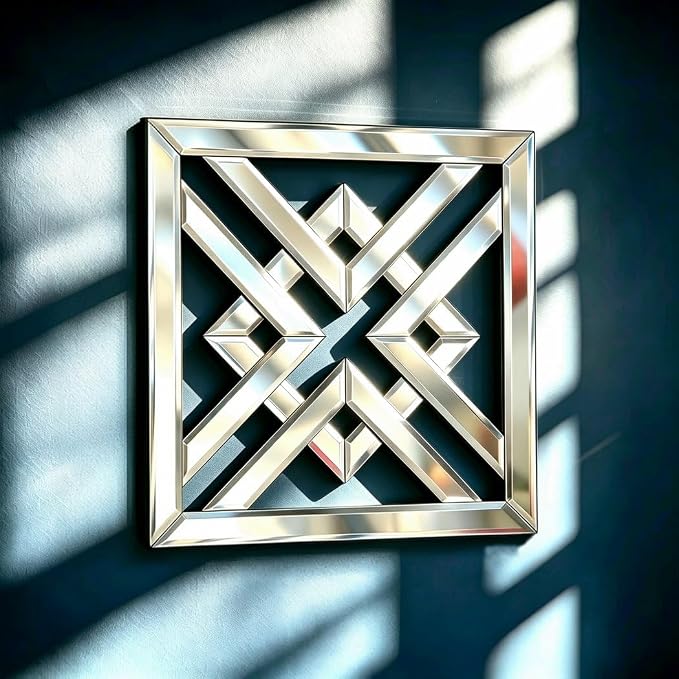 QMDECOR 12x12 Inch Geometric Wall Mirror with Beveled Edge - Modern Silver Decorative Mirror for Living Room, Entryway, Hallway & Bedroom - Durable Black MDF Backing with 3 Hanging Hooks - Image 6