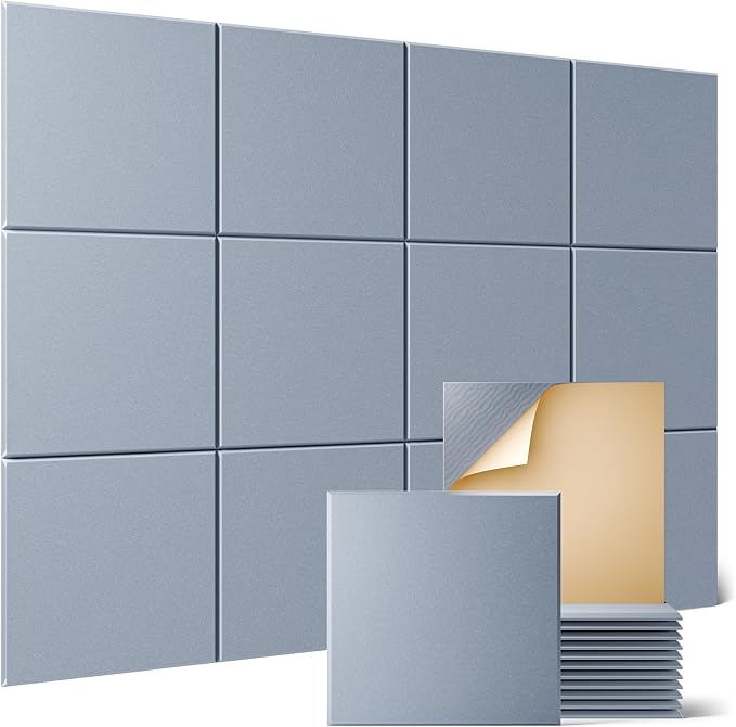 Sonicism 12 Pack Acoustic Panels with Self-Adhesive, 12" X 12" X 0.4" Sound Proof Foam Panels for Walls, Decorative Soundproof Wall Panels, Sound Proof Absorbing Tiles for Home & Offices, Smoky Gray by Sonicism