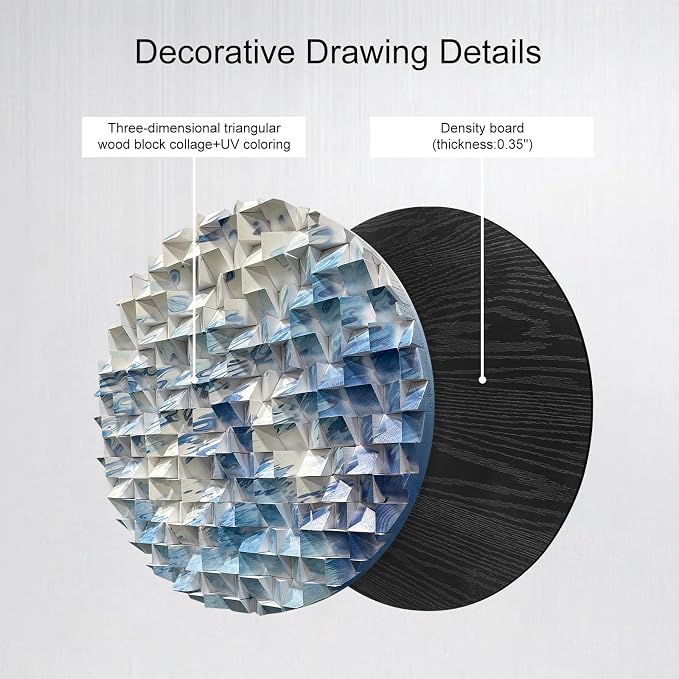 LIUZEYUE - Abstract Flow Round Wood Wall Art, White and Blue River Line Pattern, Modern Circular Wooden Decor for Living Room Office 39.4" - Image 4