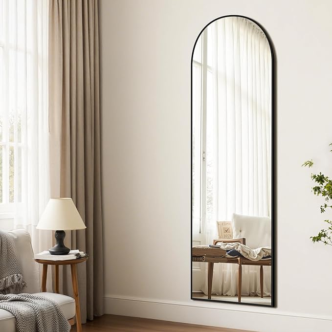Arched Full Length Mirror, 56"x15" Standing Body Mirror for Wall, Black - Image 3