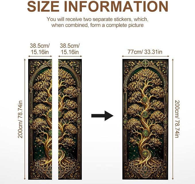 Golden Tree Fantasy Peel and Stick Door Mural 30.31x78.74 in | Golden tree in an arched fantasy panel; self-adhesive vinyl that smooths onto flat game room or bedroom doors - Image 4