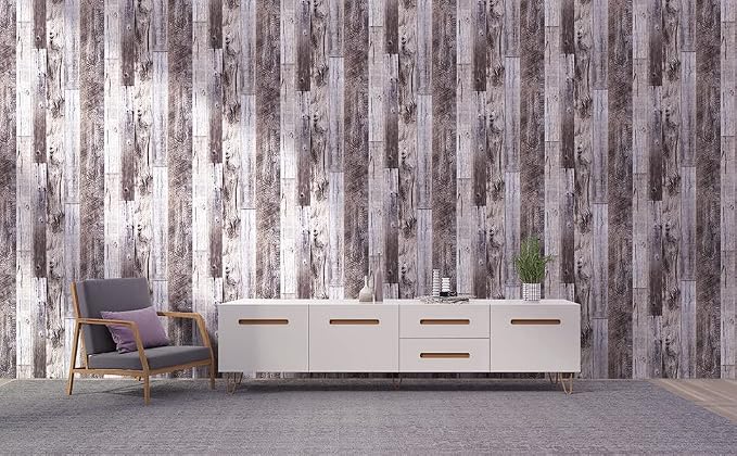 Yun-aeon Natural Wood-Gray Contact Paper Peel and Stick Wallpaper | 17.3"x 400"Self Adhesive Removable Vintage Faux Wood Wall Paper Plank Shelf Home Decoration Kitchen Counter Cover - Image 4