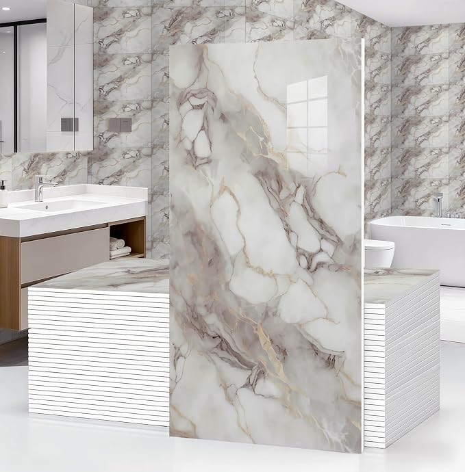 30Pcs Marble Wall Panels 23.6"X11.8" PVC Waterproof Tiles Peel and Stick Wall Panels Self Adhesive Backsplash Tiles for Kitchen Living Rooms TV Walls Bathroom Rv Camper Van (Not Real Tile) by GRITHOME