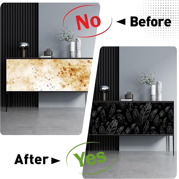 Black Peel and Stick Wallpaper 17.7"x80" Feather Wallpaper Removable Modern Vinyl Wall Paper Waterproof Contact Paper for Bedroom Living Room - Image 4